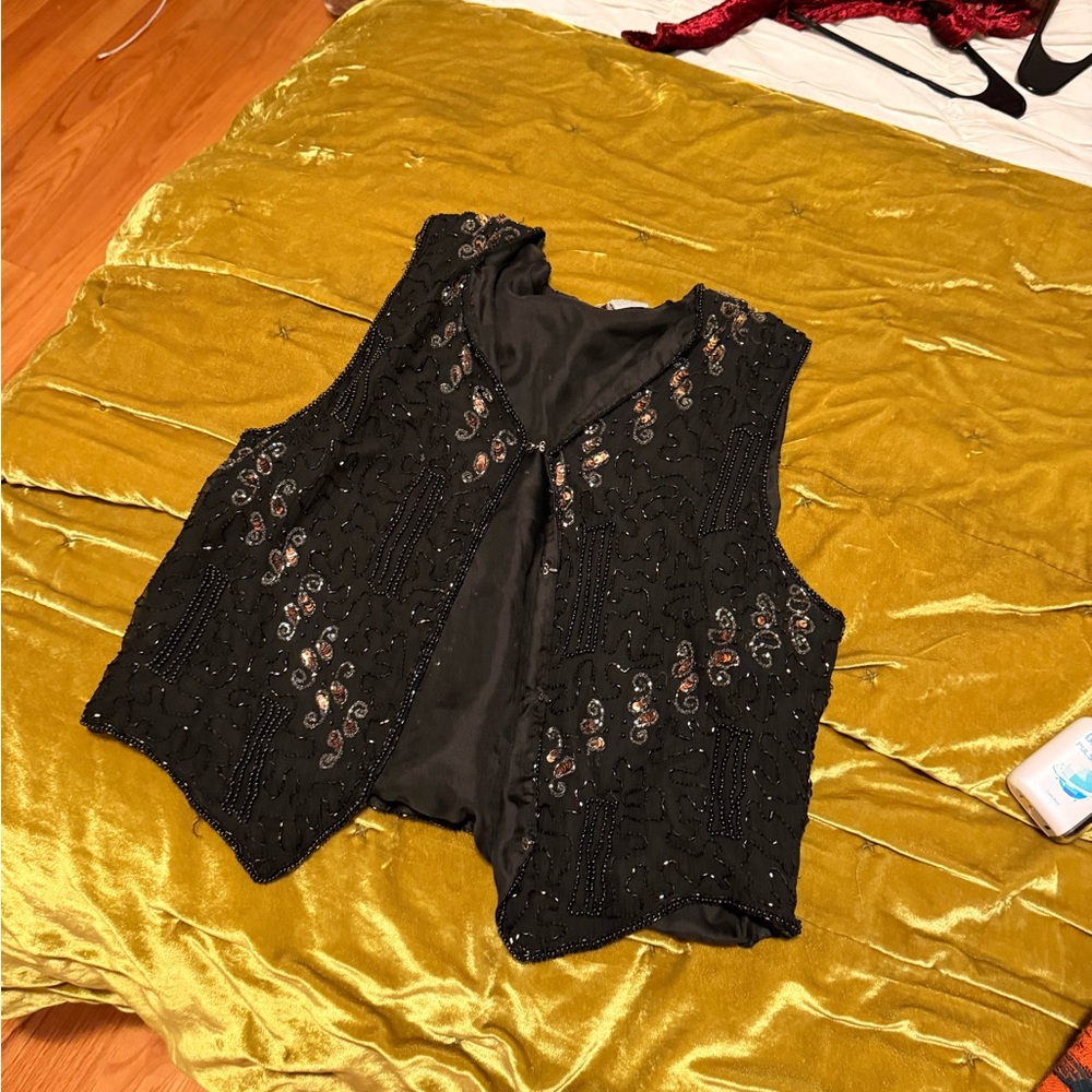 Vintage Embellished Black Beaded Vest